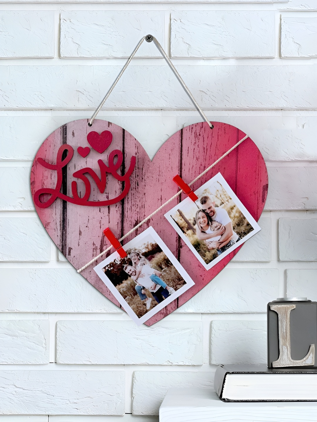 Art Street Pink & Red Textured Wooden Wall Heart Shaped Hanging Decor