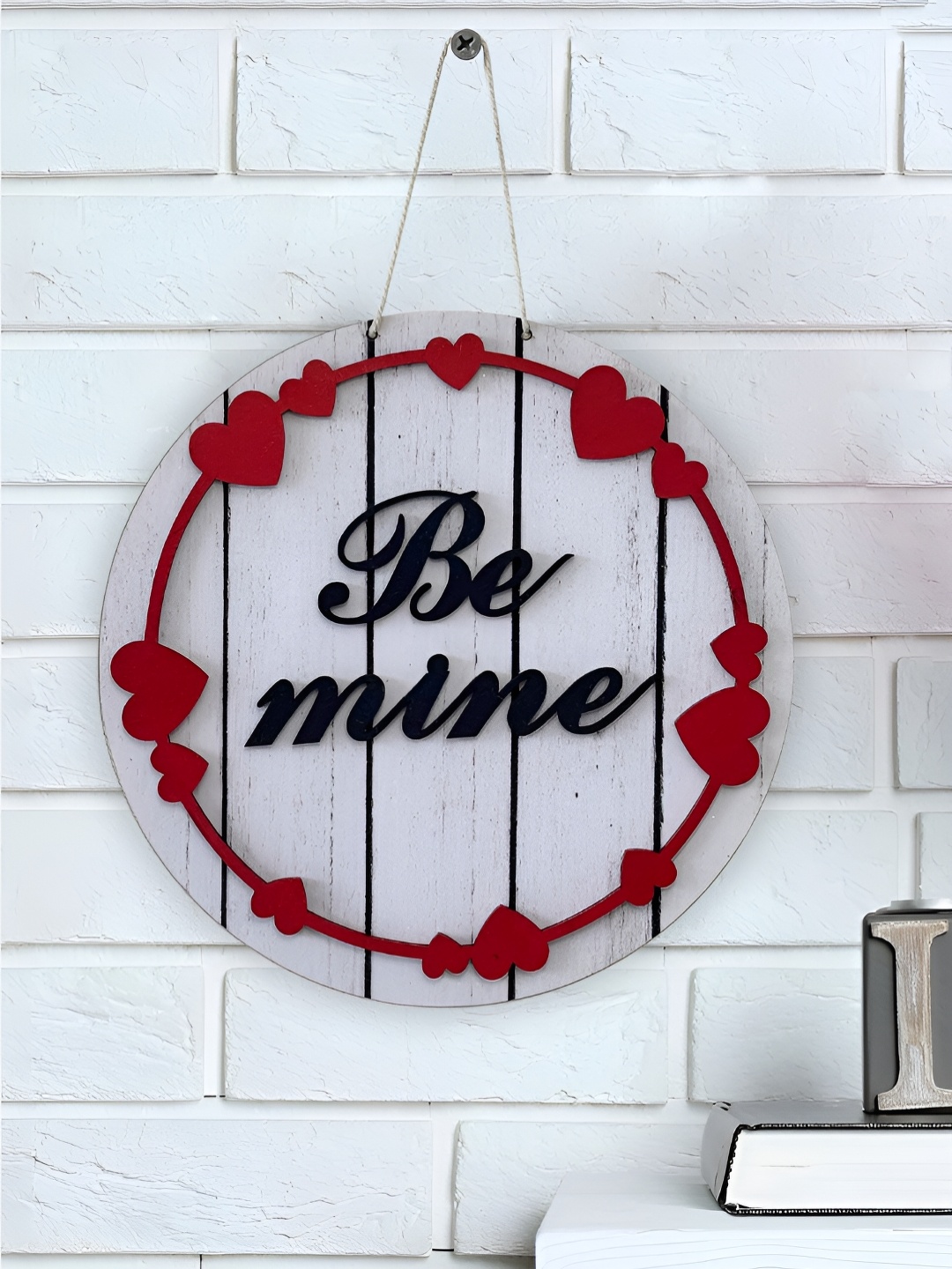 

Art Street White & Red Be Mine Textured Wooden Wall Hanging Decor
