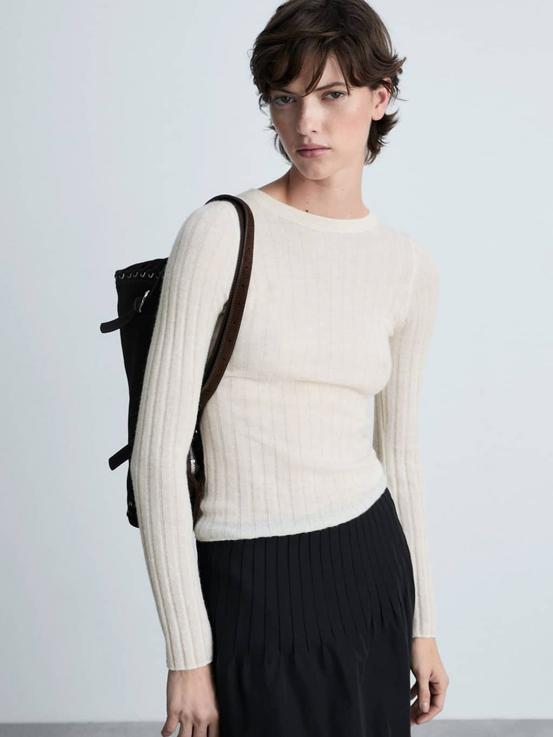 

MANGO Ribbed Pullover, Off white