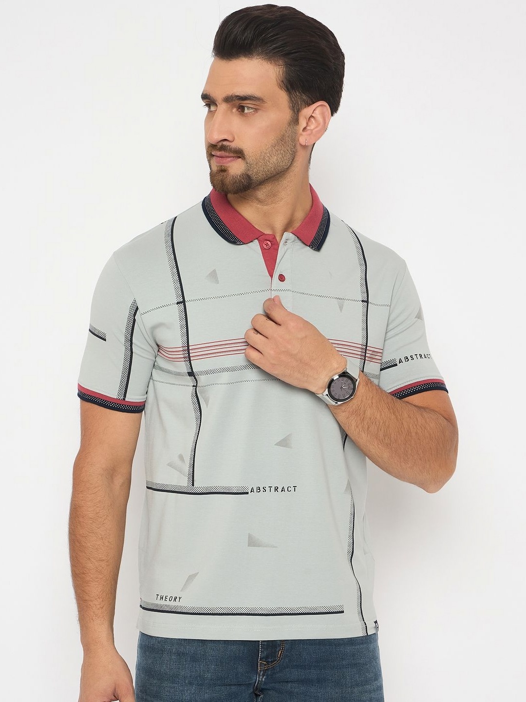 

Duke Men Striped Polo Collar Cotton Slim Fit T-shirt, Grey