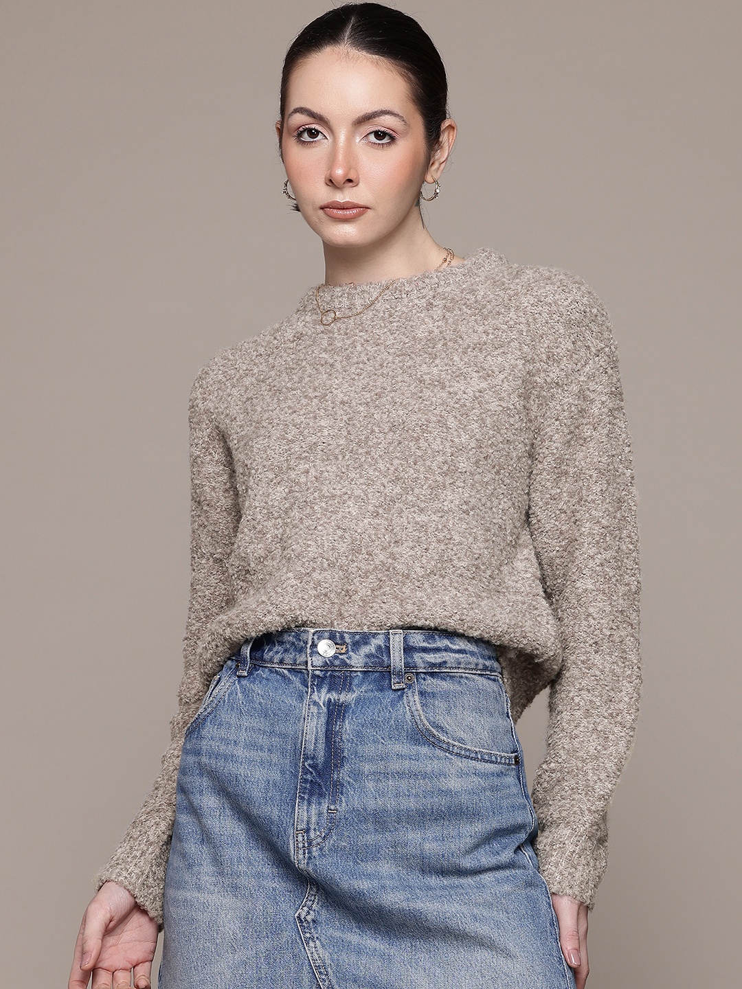 

MANGO Boucle Fuzzy Pullover, Taupe