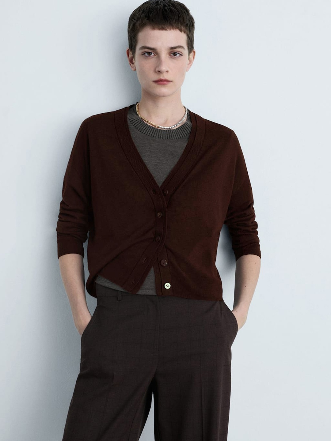 

MANGO V-Neck Cardigan, Brown