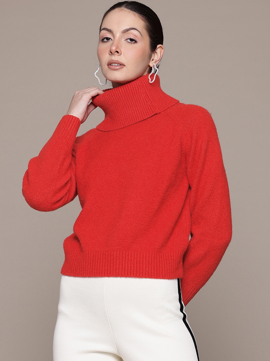 

MANGO Turtle Neck Pullover, Red