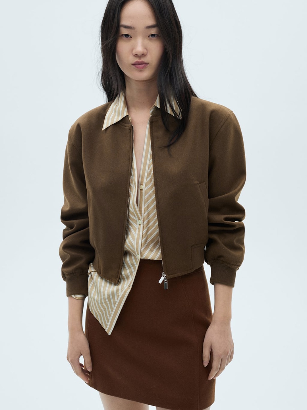 

MANGO Women Woollen Bomber Jacket, Brown