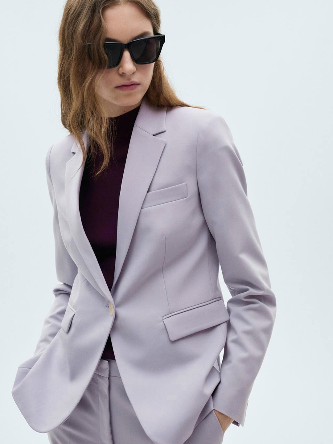 

MANGO Slim Fit Single-Breasted Semi-Formal Blazer, Lavender