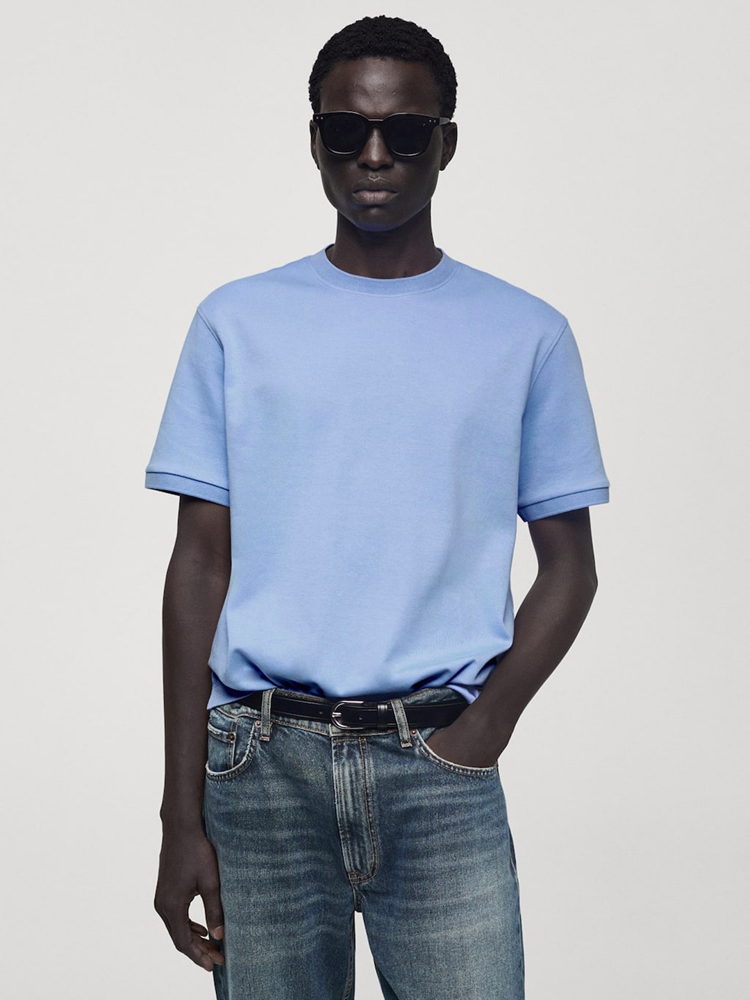 

MANGO MAN Pure Cotton T-shirt, Blue