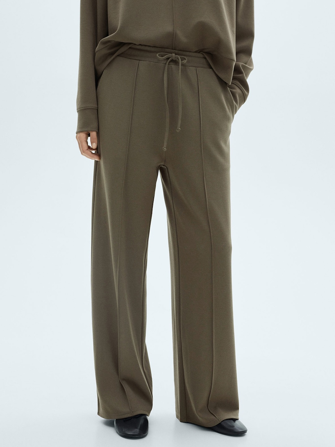 

MANGO Women Wide Leg Trousers, Khaki