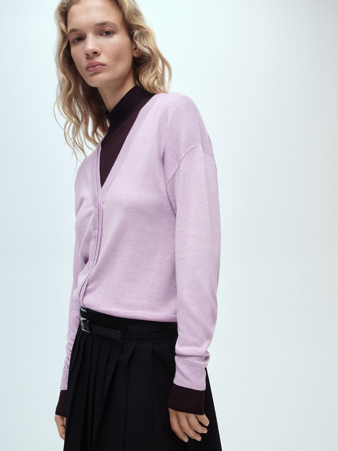 

MANGO V-Neck Drop-Shoulder Cardigan, Lavender
