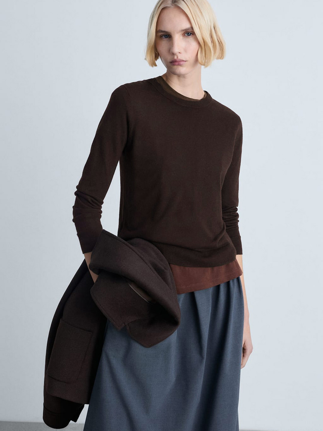 

MANGO Round Neck Pullover, Brown
