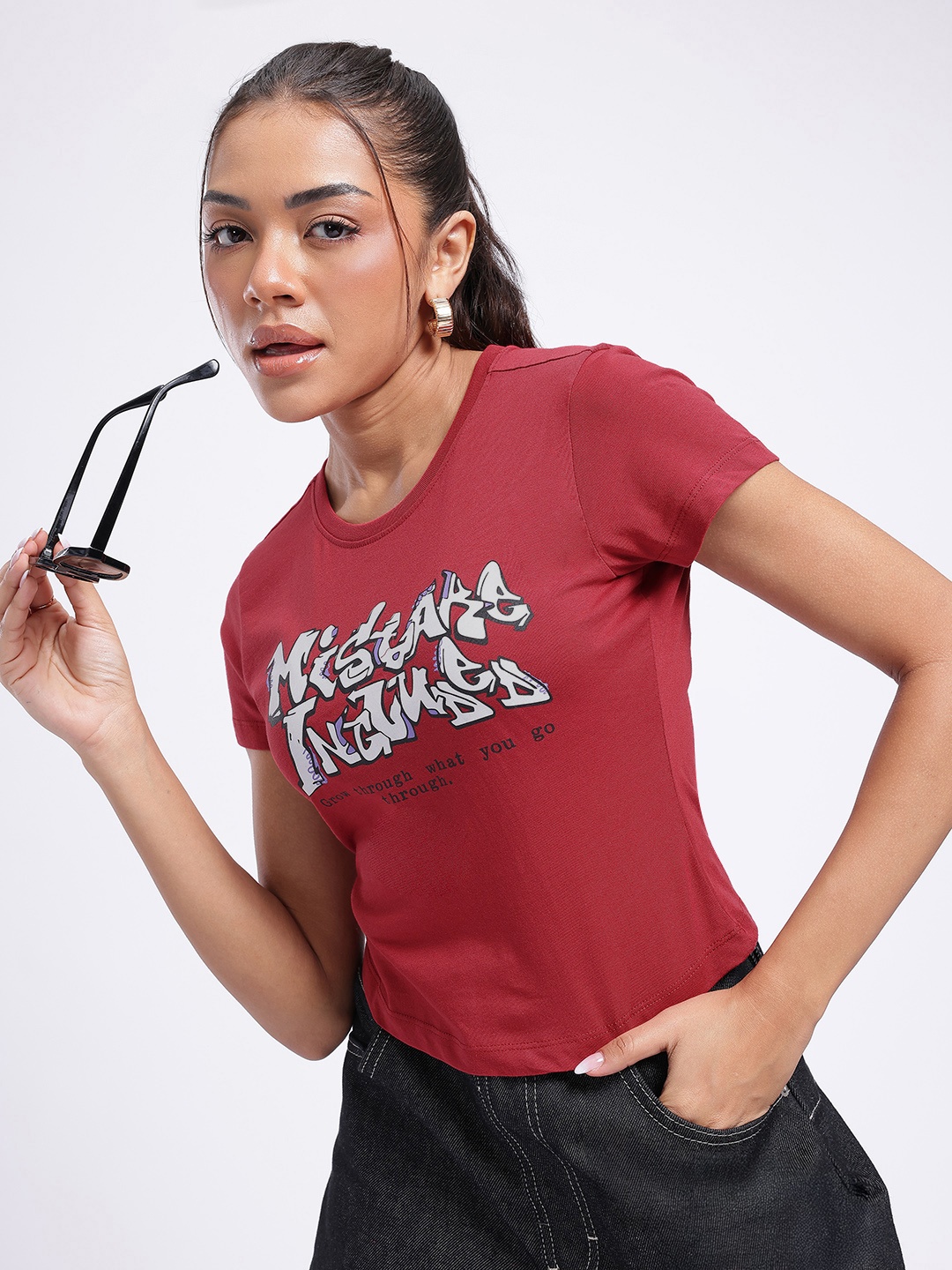 

glitchez Word Play Typography Printed T-shirt, Maroon