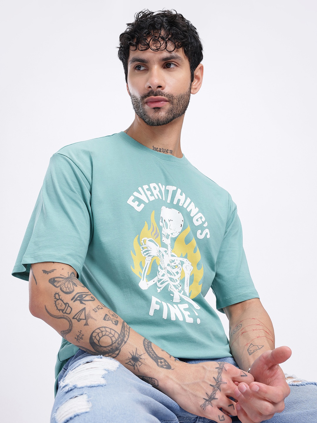 

glitchez Grunge Revamped Printed Relaxed T-shirt, Green