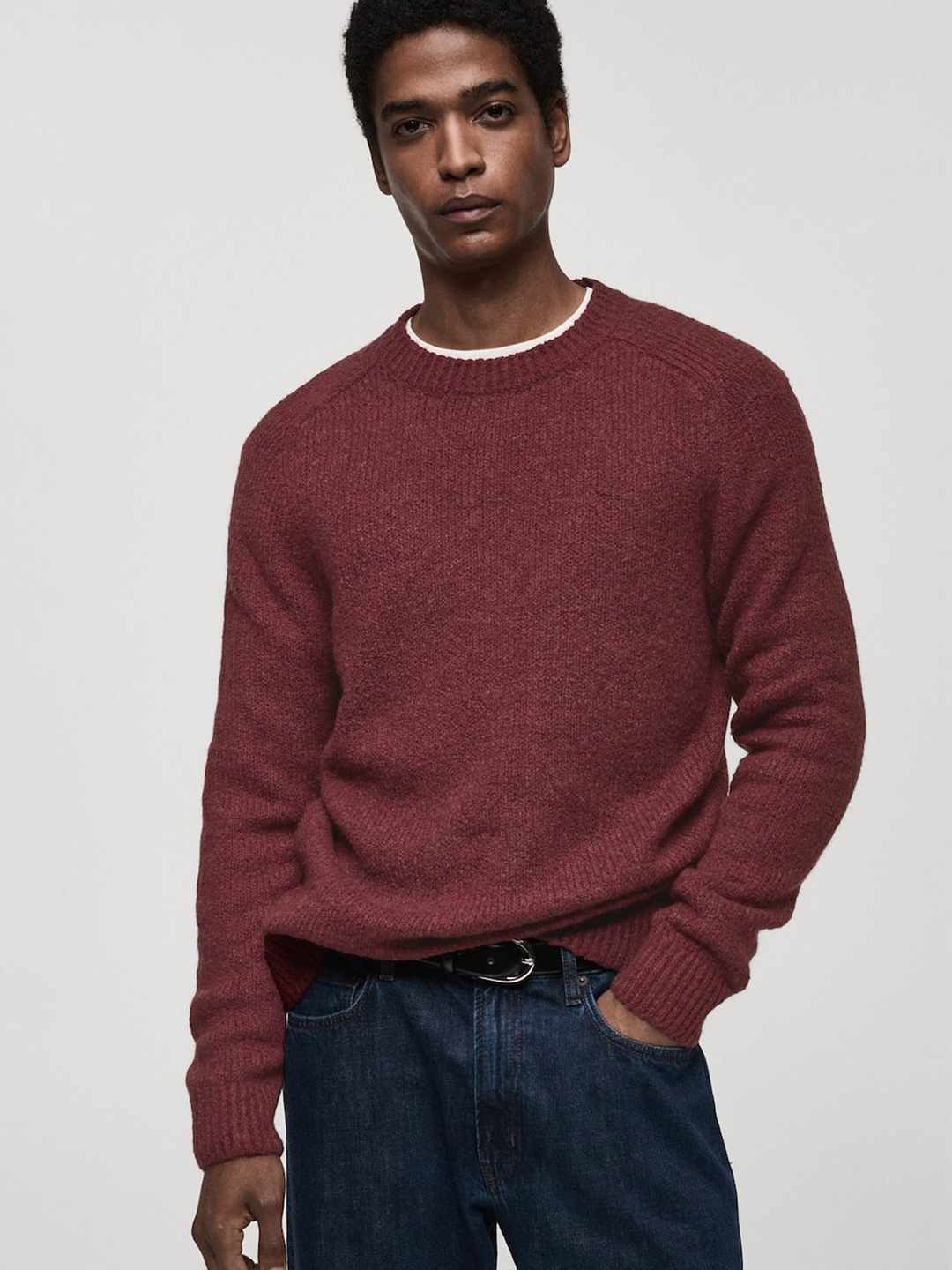 

MANGO MAN Ribbed Pullover, Maroon