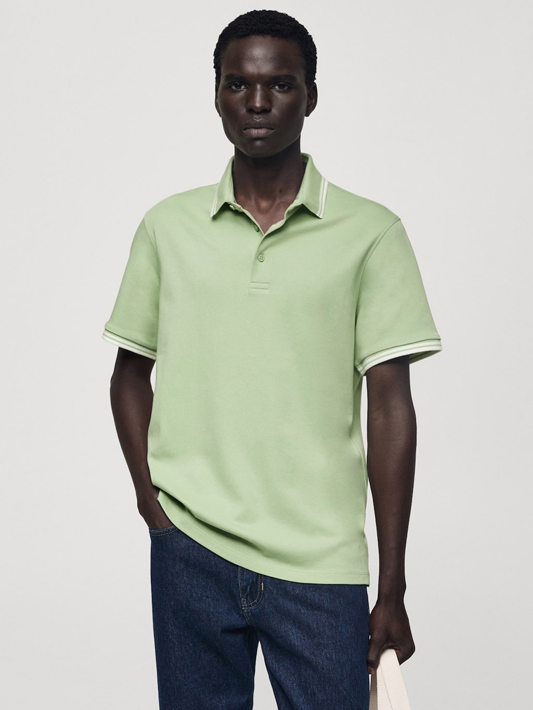 

MANGO MAN Polo Collar Pure Cotton T-shirt, Green