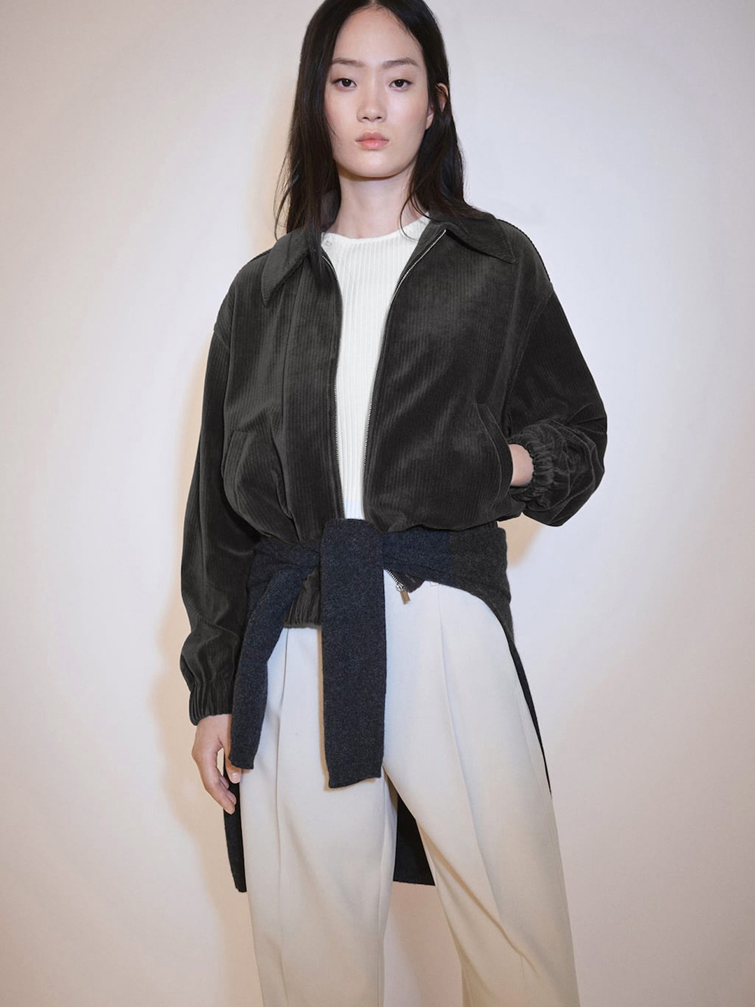 

MANGO Regular Fit Corduroy Bomber Jacket, Olive