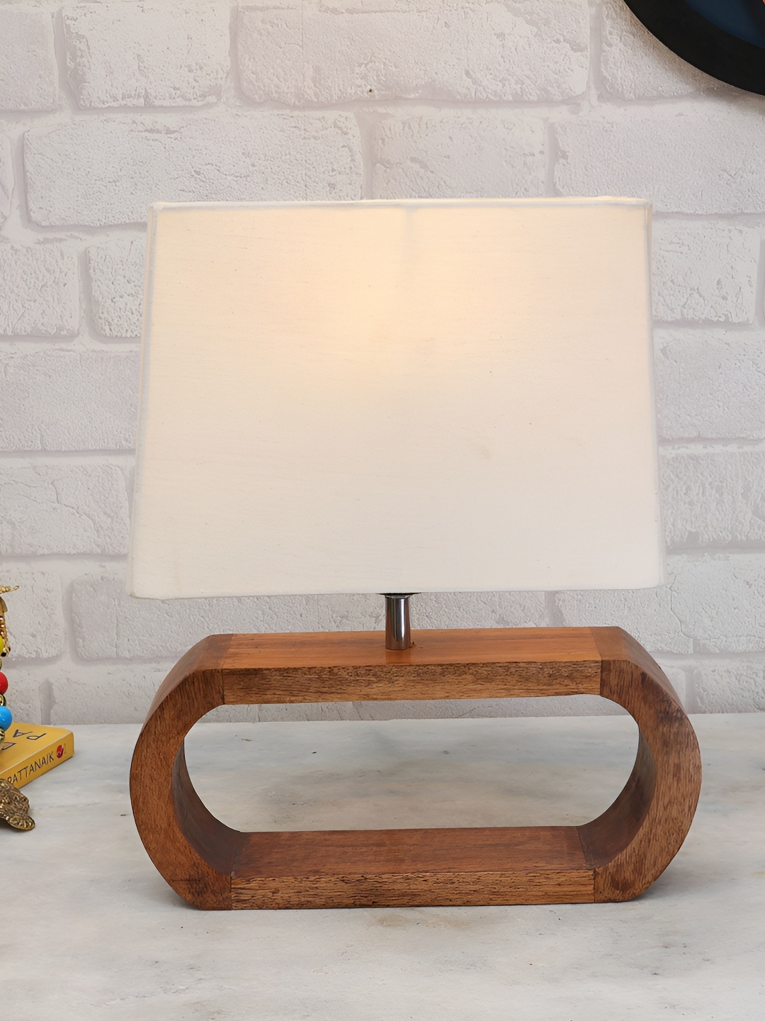 

Homesake Beige Cylinder Shaped Wooden Table Lamp with Bulb
