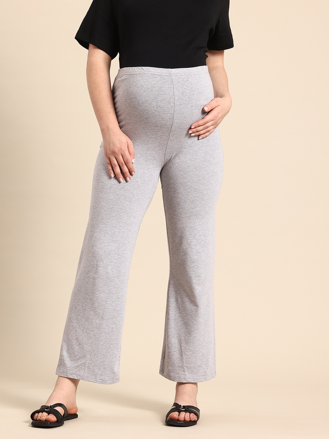 

Blush 9 Maternity Women Knitted Maternity Palazzos, Grey melange