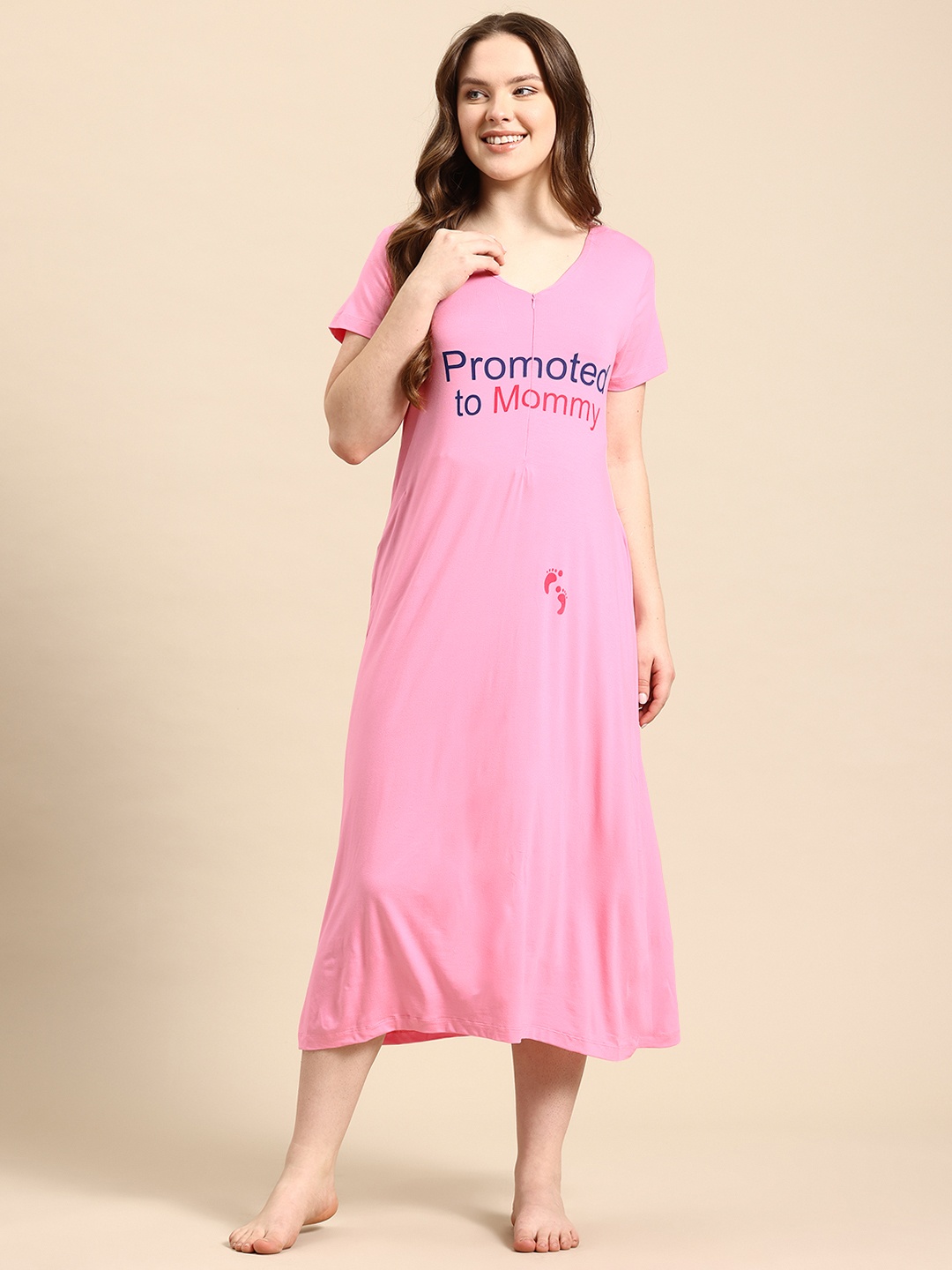 

Blush 9 Maternity Typography Printed Maternity Maxi Nightdress, Pink