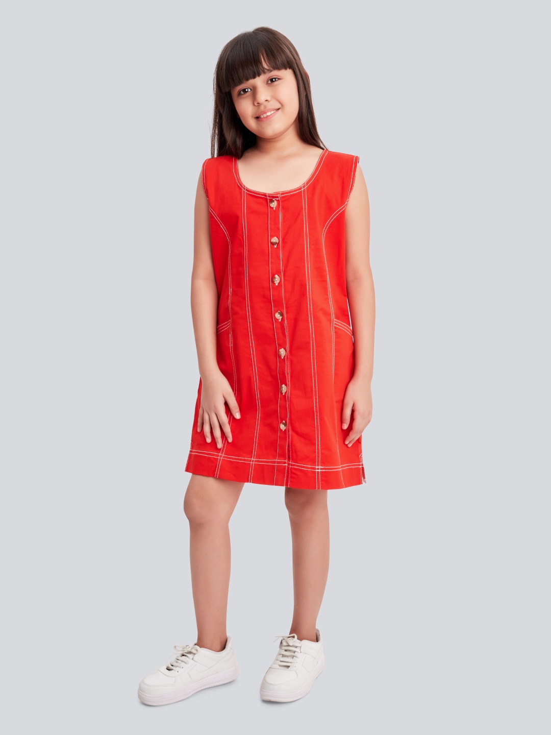 

Olele Girls Cotton Twill Sleeveless Summer Dress, Red