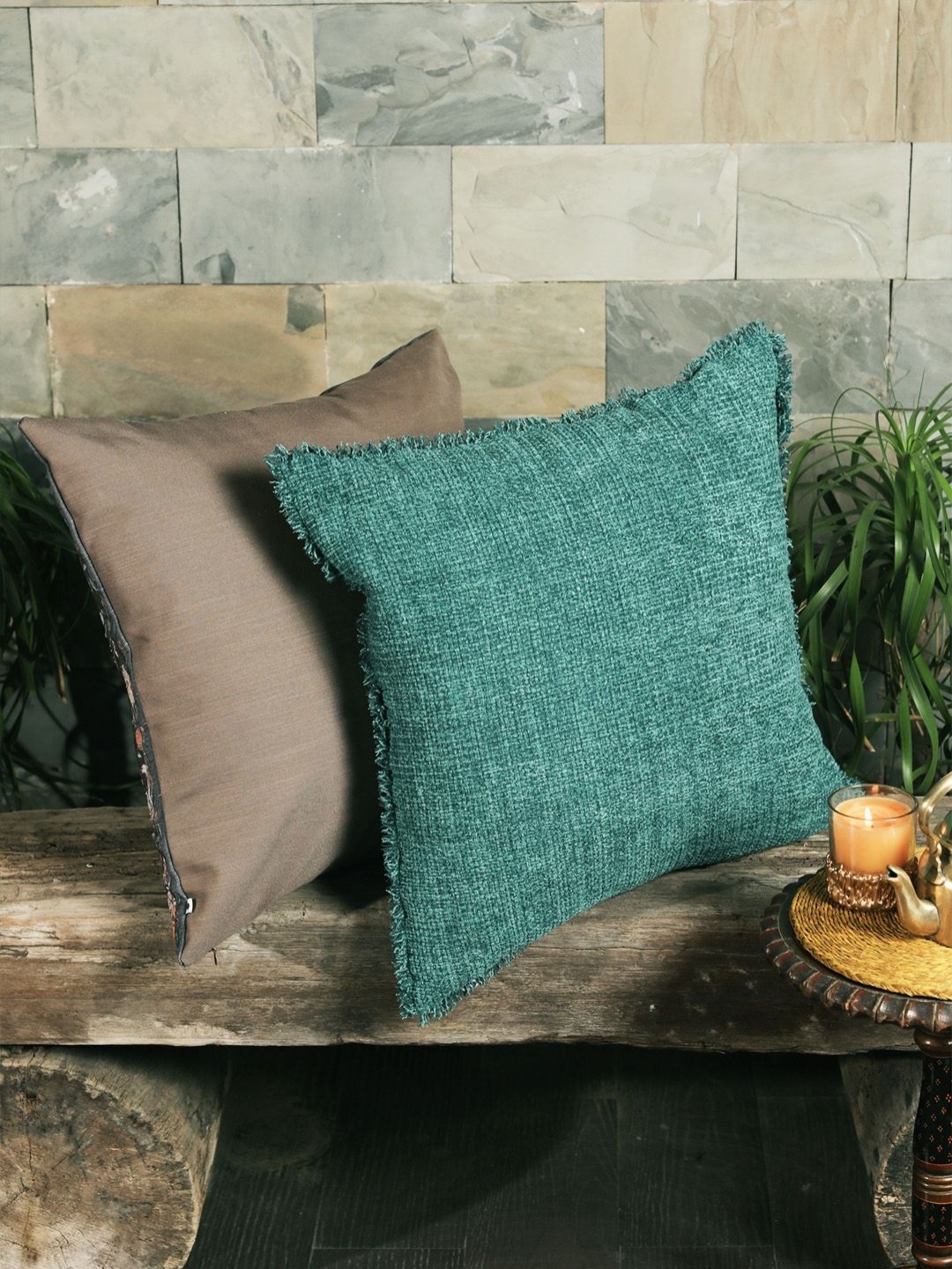 

ONSETHOMES Turquoise Blue Self Design Square Cushion Cover