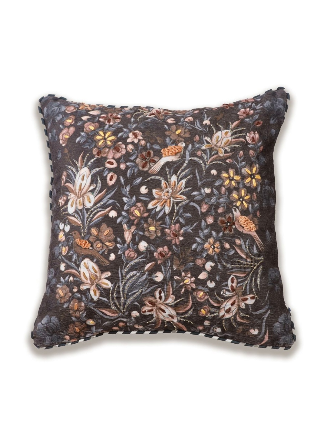 

ONSETHOMES Dastaan Brown & White Embroidered 100% Chenille Square Cushion Covers