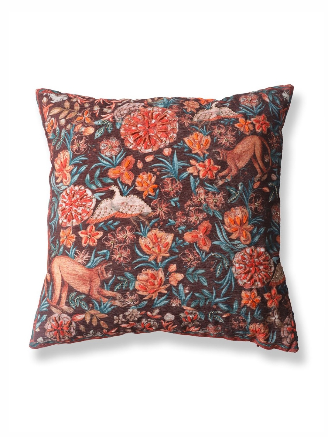 

ONSETHOMES Dastaan Rust And Blue Floral Printed Square Cushion Cover