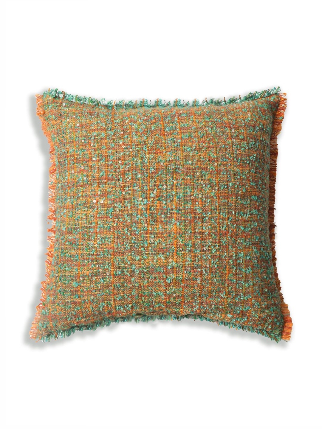 

ONSETHOMES Dastaan Green And Orange Self Design Square Cushion Covers