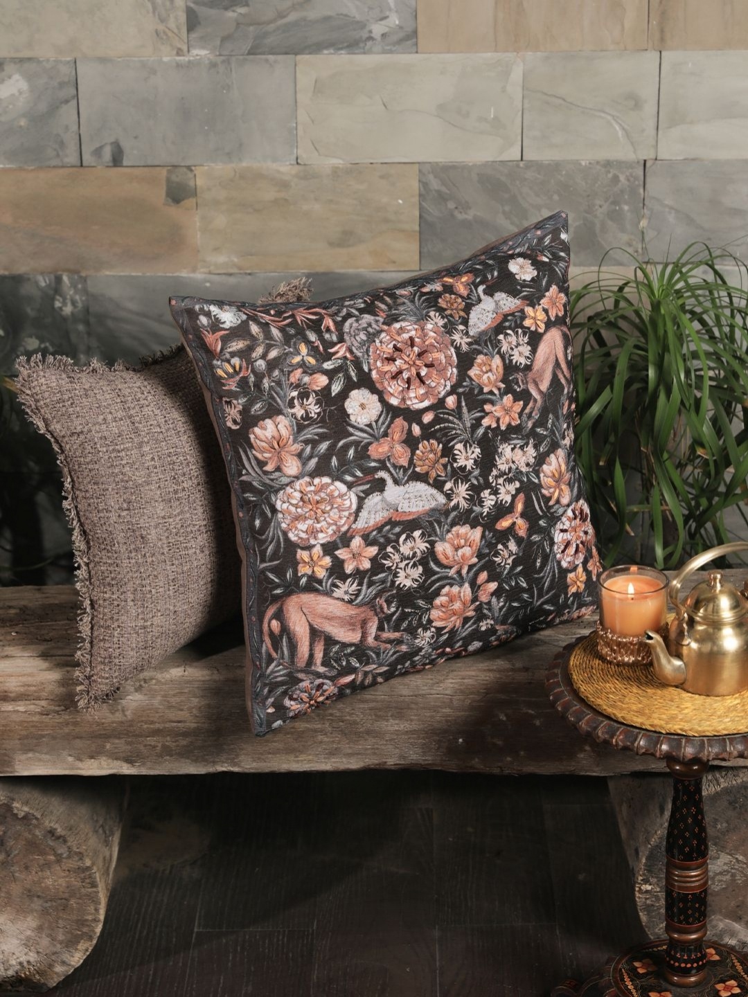 

ONSETHOMES Dastaan Brown And Orange Floral Printed Square Cushion Covers