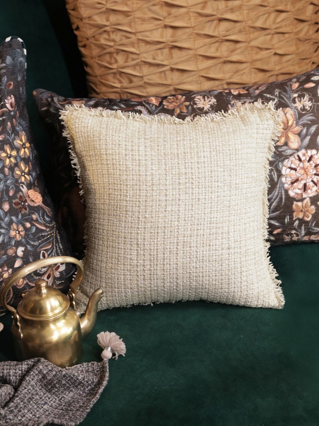 

ONSETHOMES Off White Self Design Square Cushion Covers