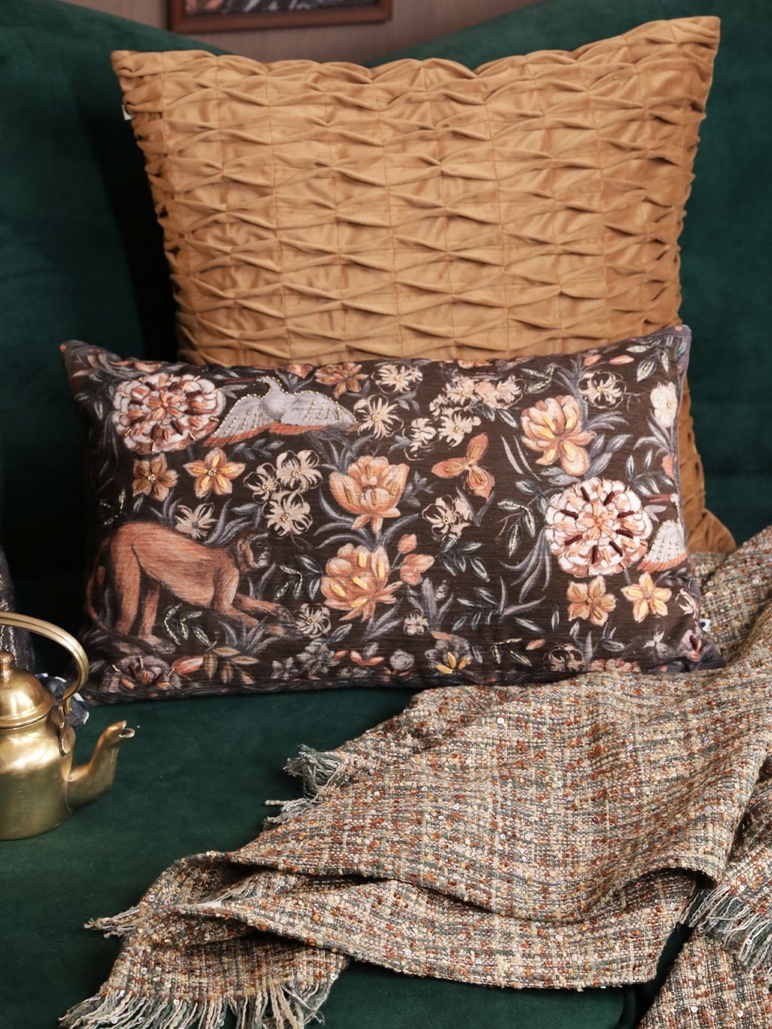 

ONSETHOMES Dastaan Brown And Orange Floral Printed Rectangle Cushion Cover