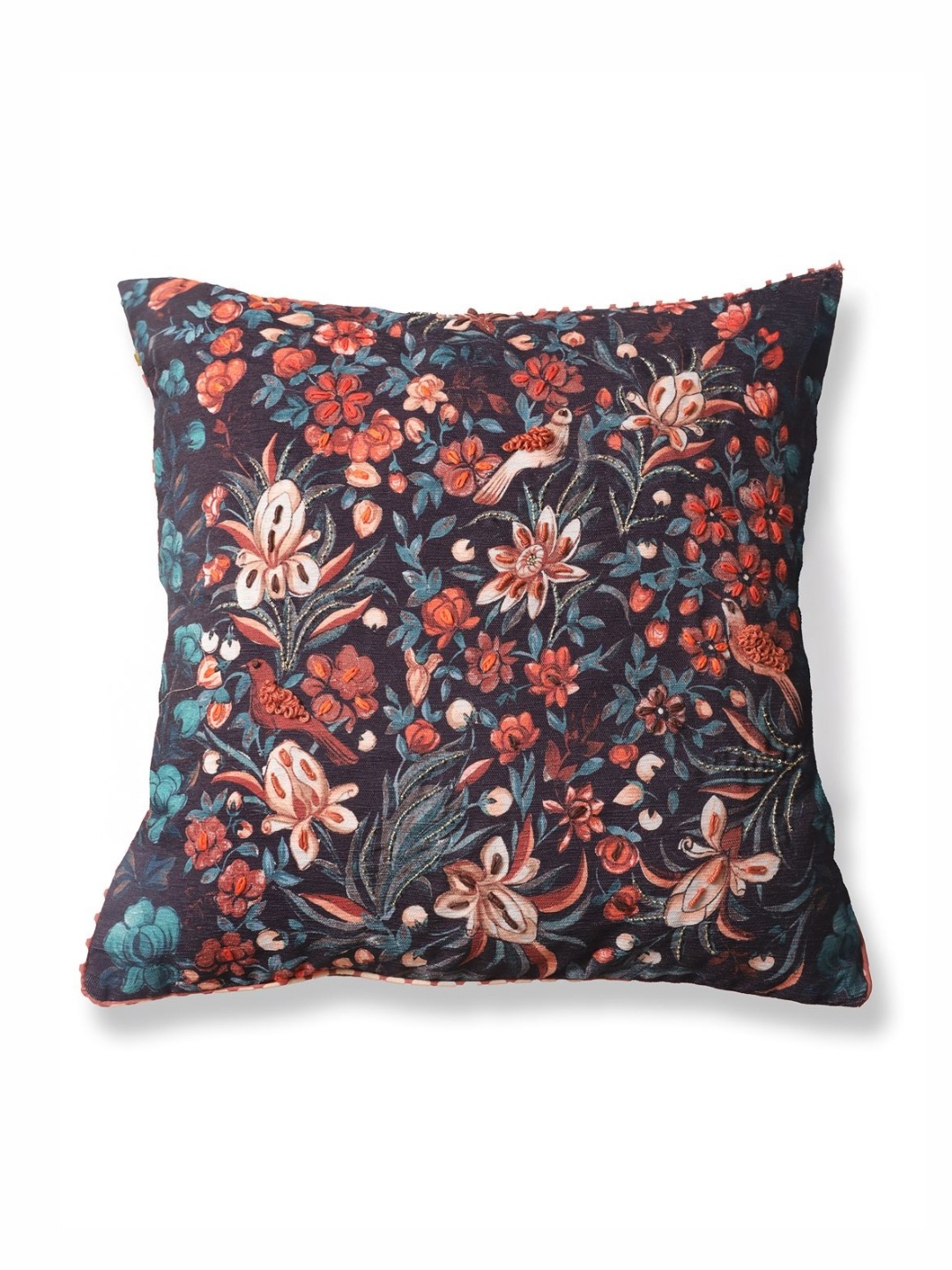 

ONSETHOMES Dastaan Rust & Blue Embroidered Floral 100% Chenille Square Cushion Covers