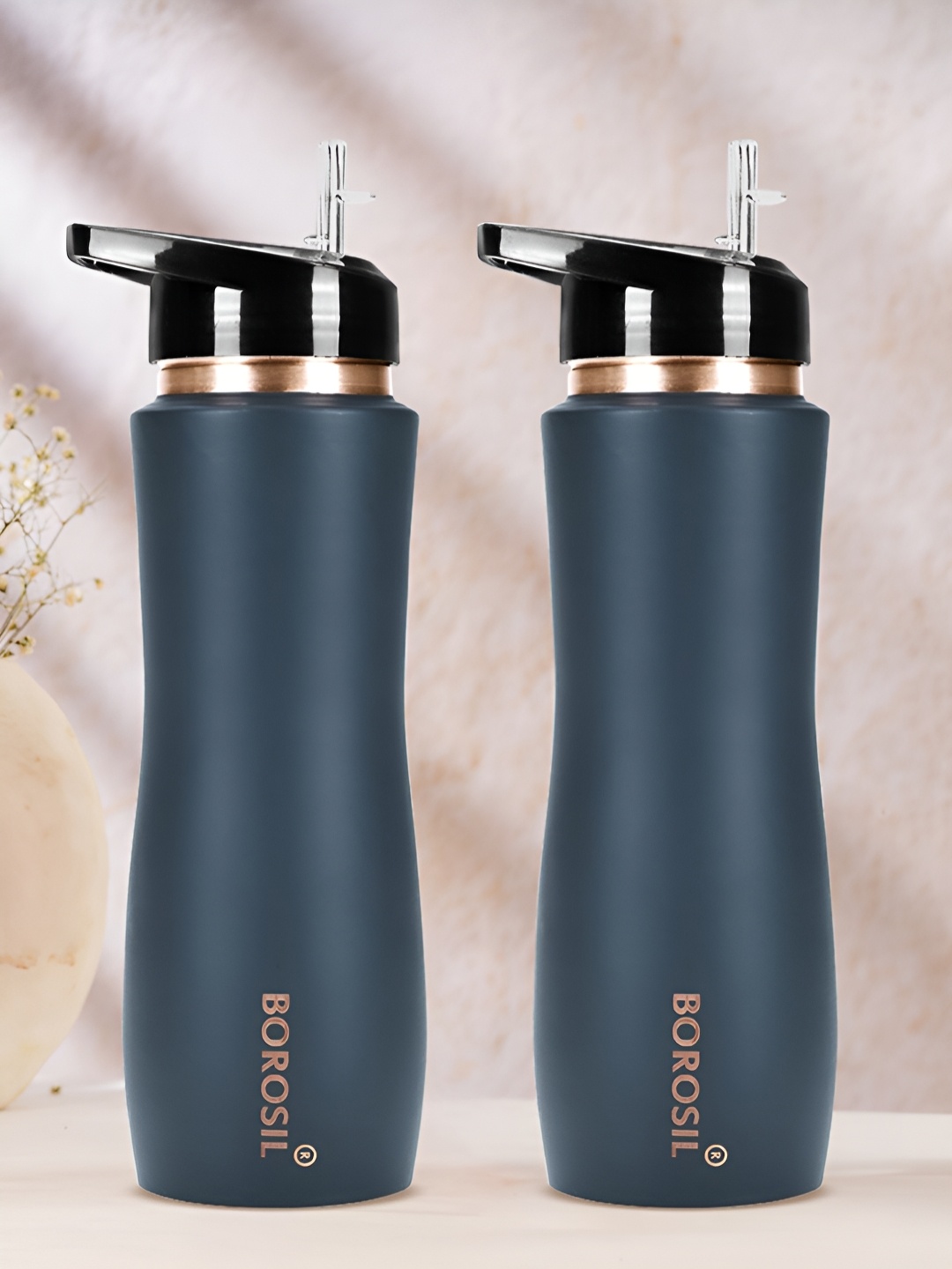 

BOROSIL Grey Melange Set of 2 Copper Solid Water Bottle