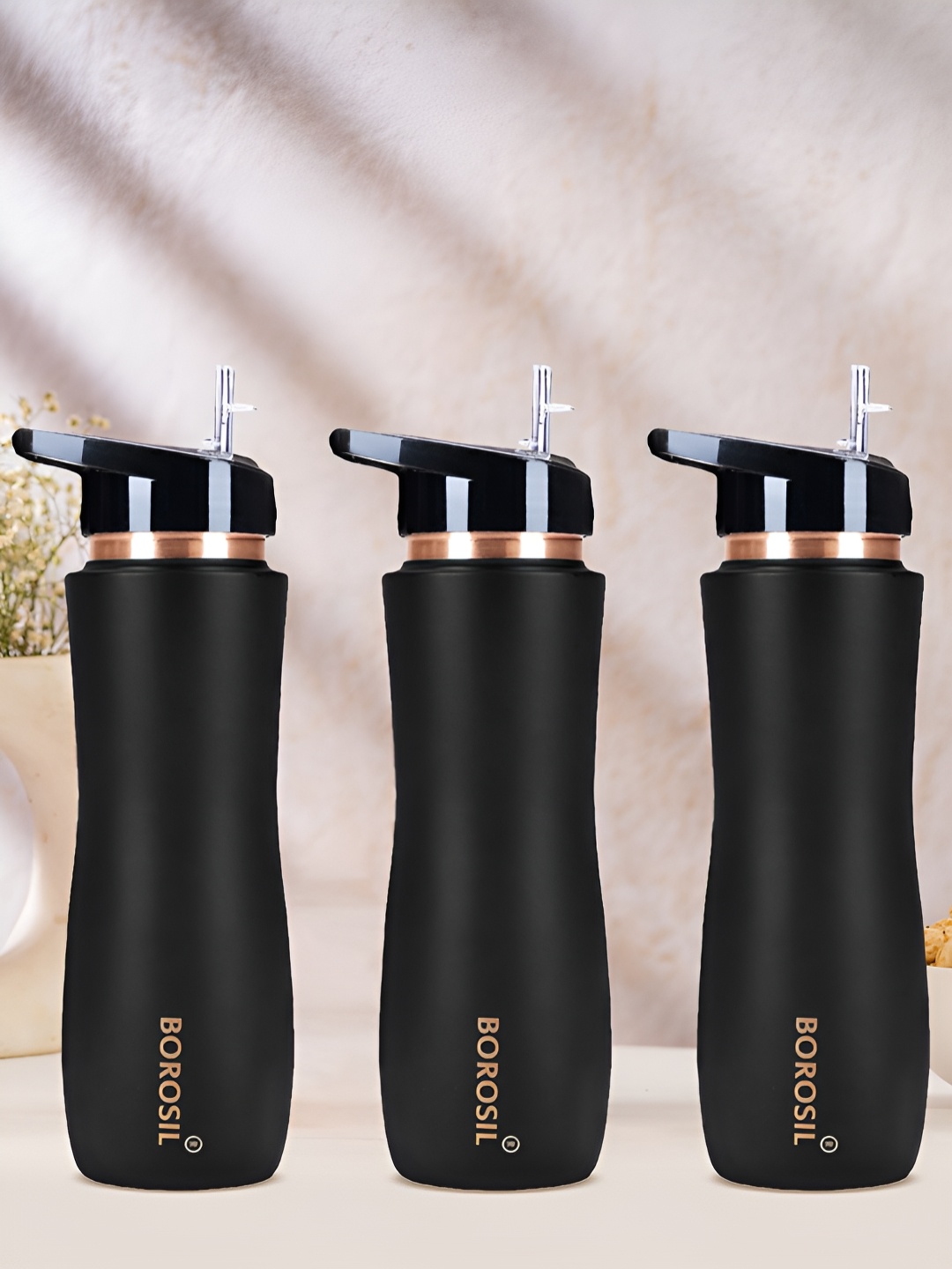 

BOROSIL Black 3 Pieces Copper Solid Water Bottle 750ml Each