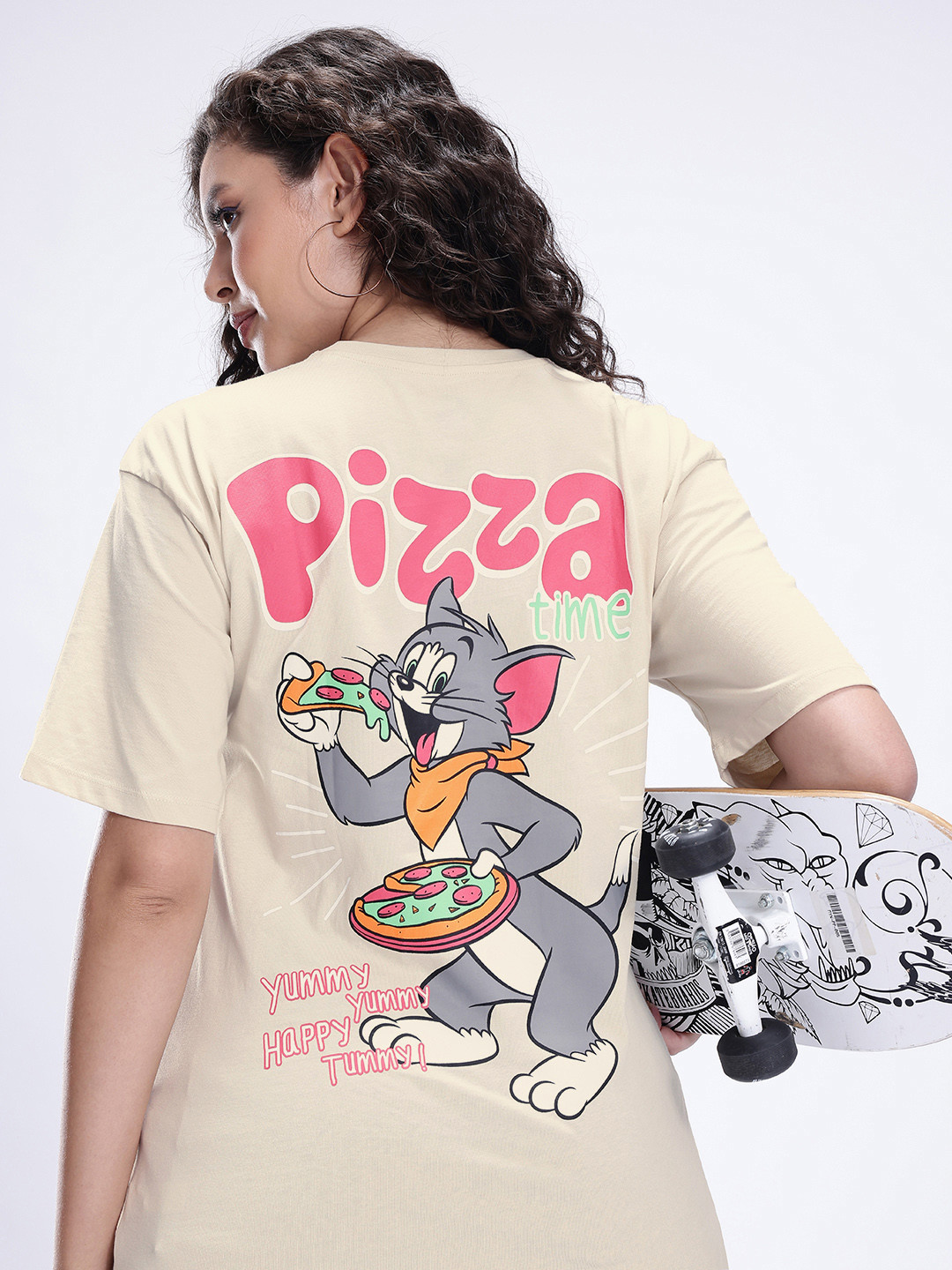 

Kook N Keech Tom & Jerry Printed Drop-Shoulder Sleeves Pure Cotton Oversized T-shirt, Beige