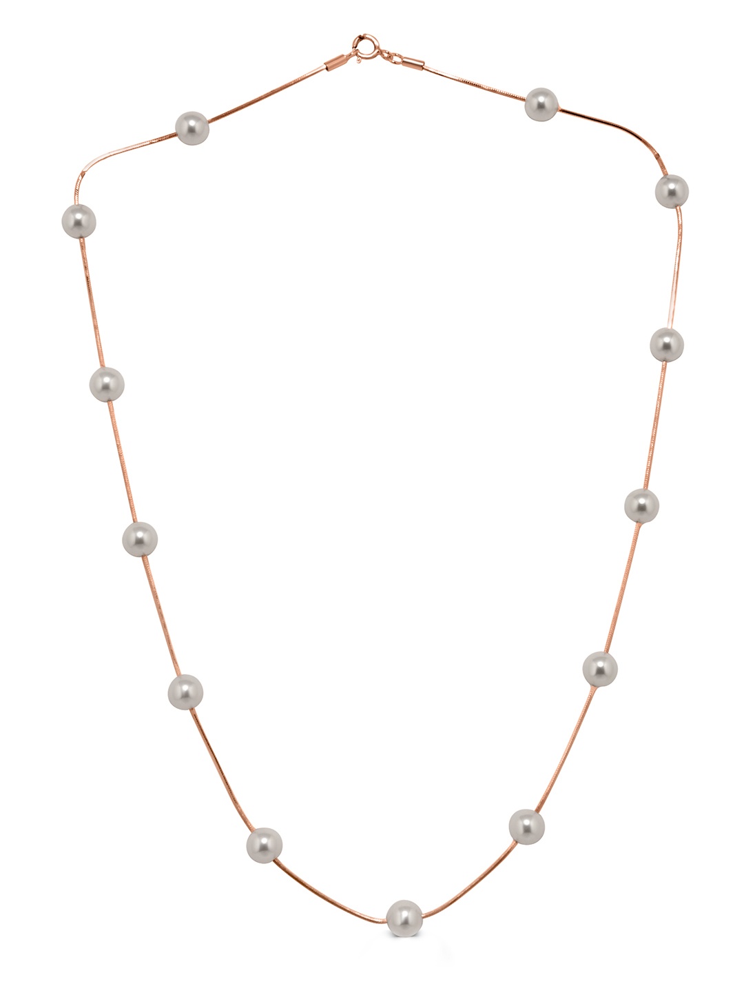 

925 SILLER Sterling Silver Rose Gold-Plated Pearls Beaded Chain