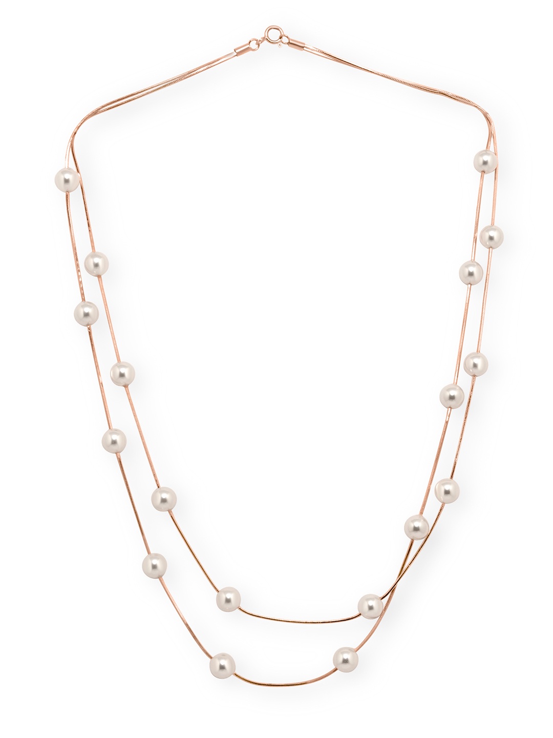 

925 SILLER Sterling Silver Rose Gold-Plated Pearls Beaded Chain