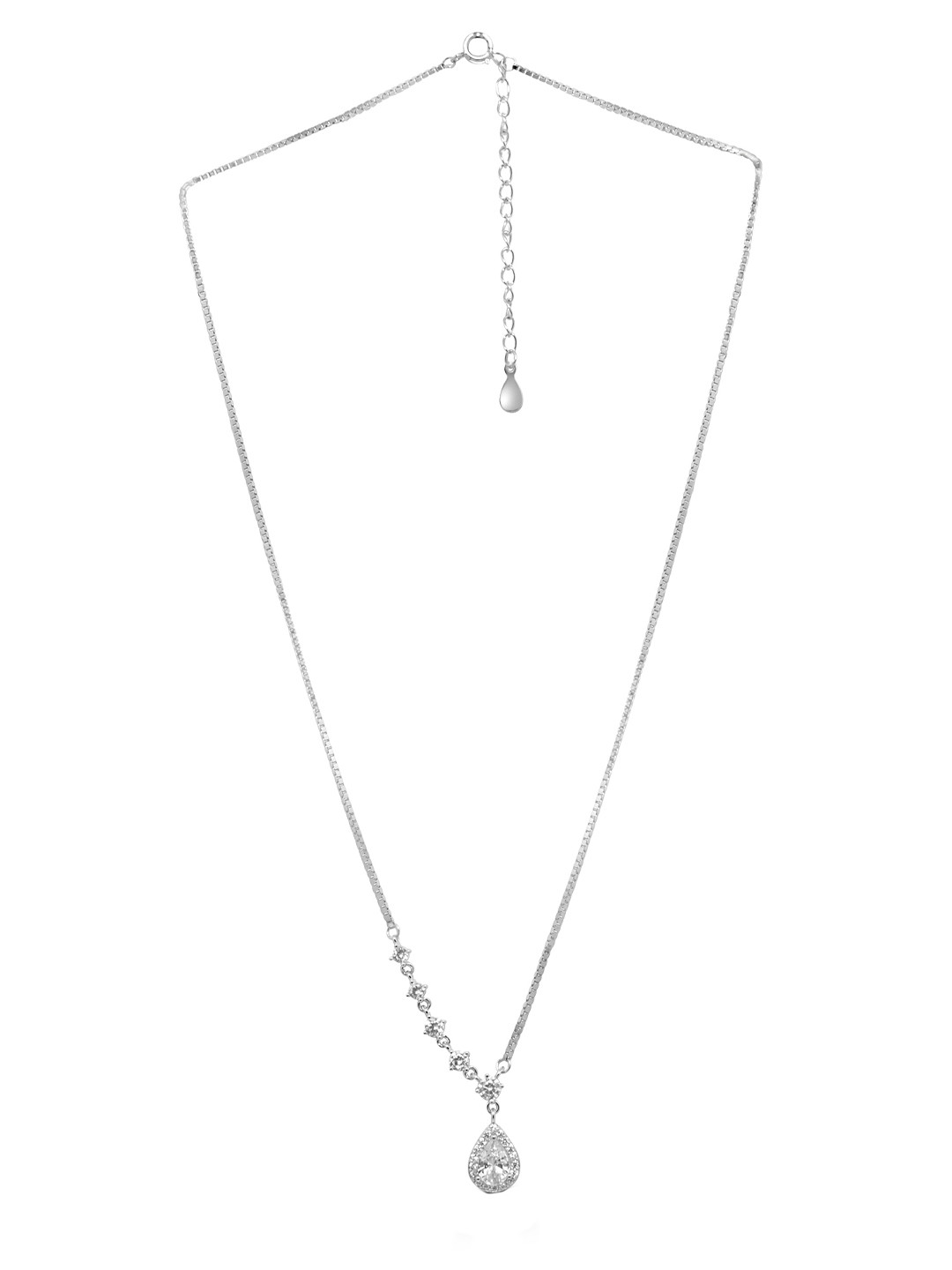 

925 SILLER Charming 925 Sterling Silver Rhodium-Plated Diamond Shaped Pendants with Chains