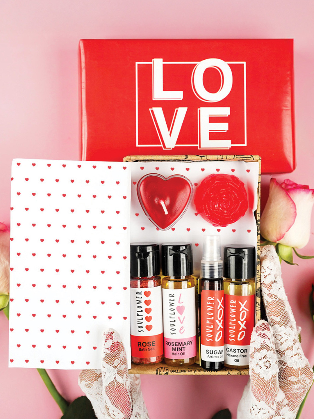 

Soulflower Set Of 6 Love and Roses Gift Set, Pink