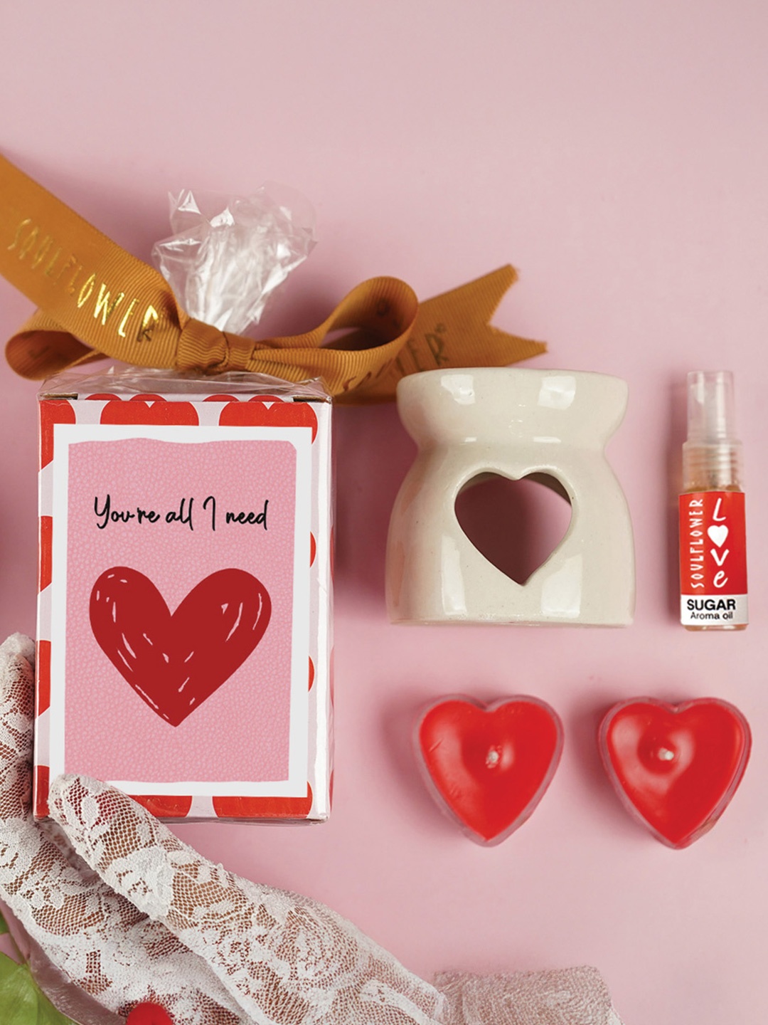 

Soulflower Set Of 3 White & Red Token Of Love Gift Set