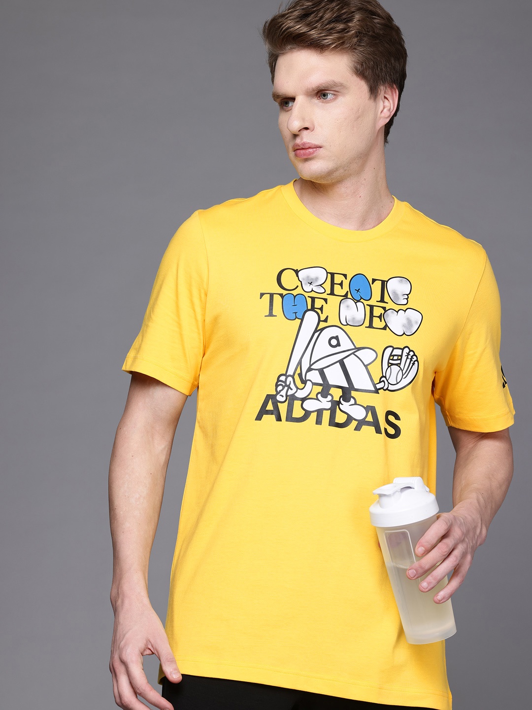 

ADIDAS Graphic Printed Cotton T-shirt, Yellow