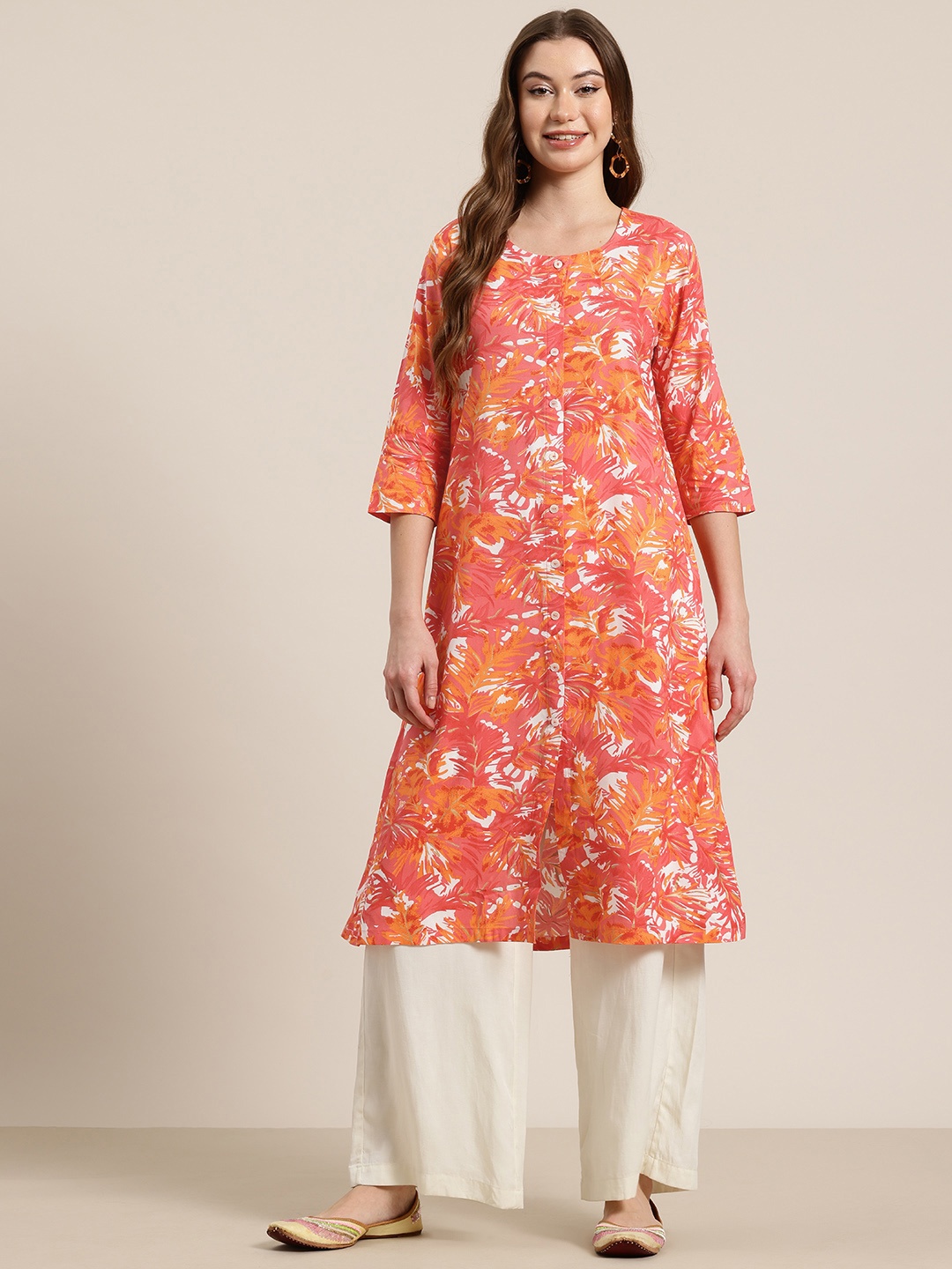 

HERE&NOW Women Abstract Printed A-Line Kurta, Pink