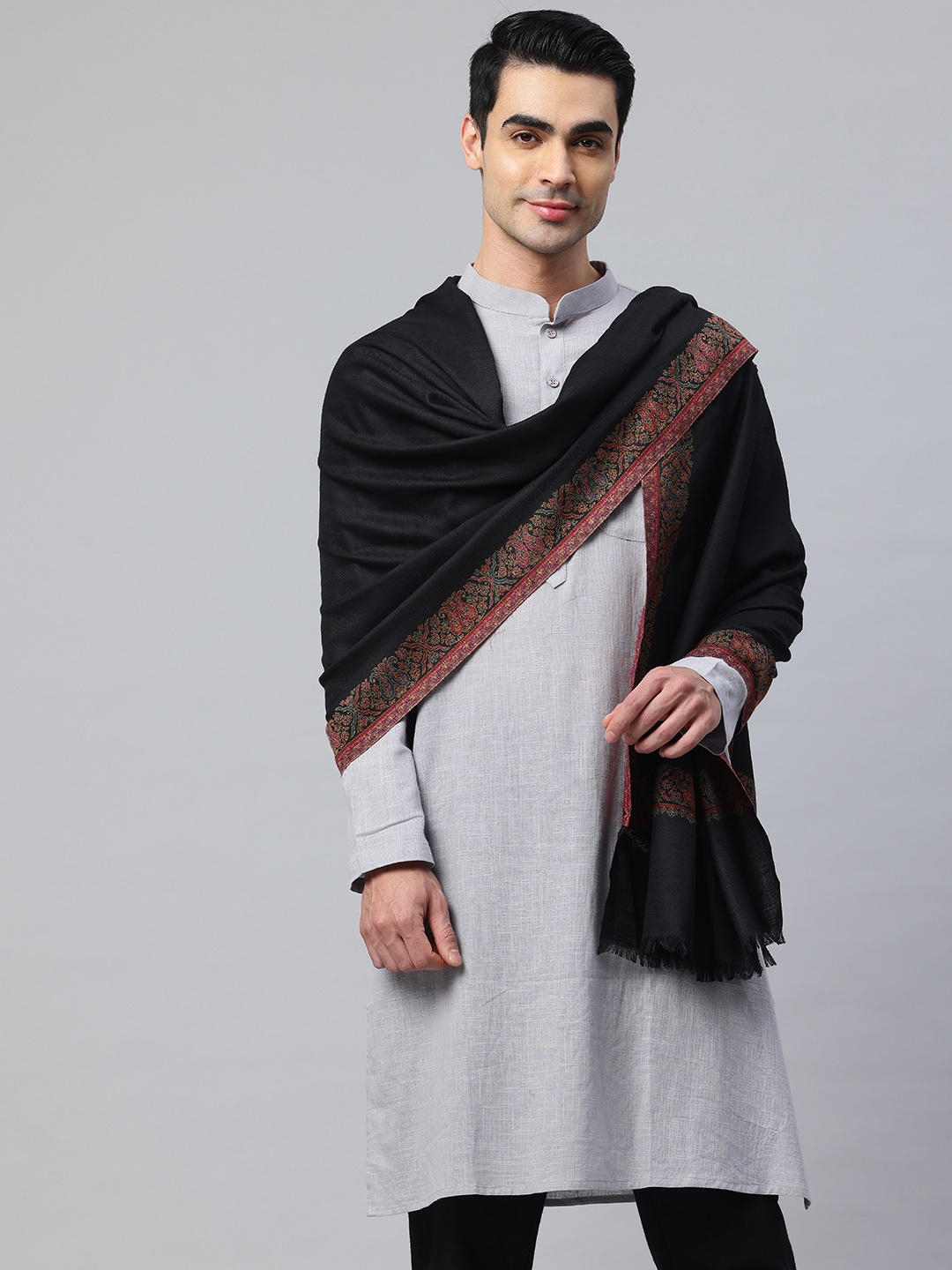 

SWI Stylish Men Floral Woven Design Shawl, Black