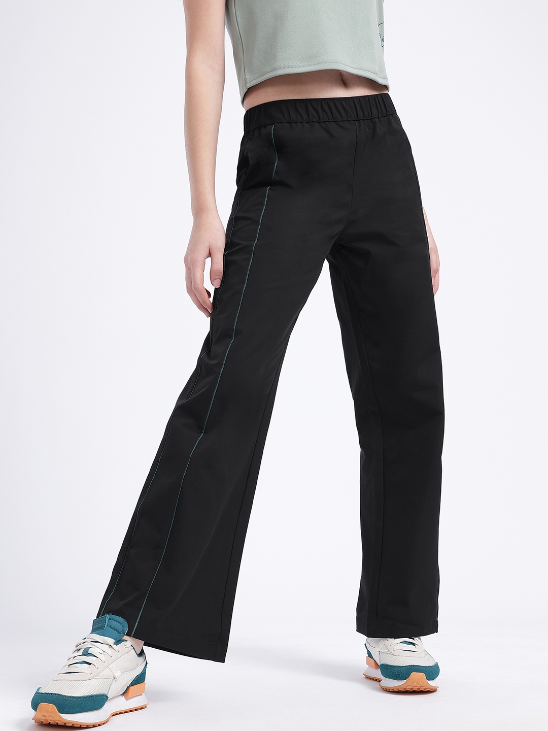 

glitchez Women Oversized Cool Contrast Piping Relaxed Fit Trouser, Black