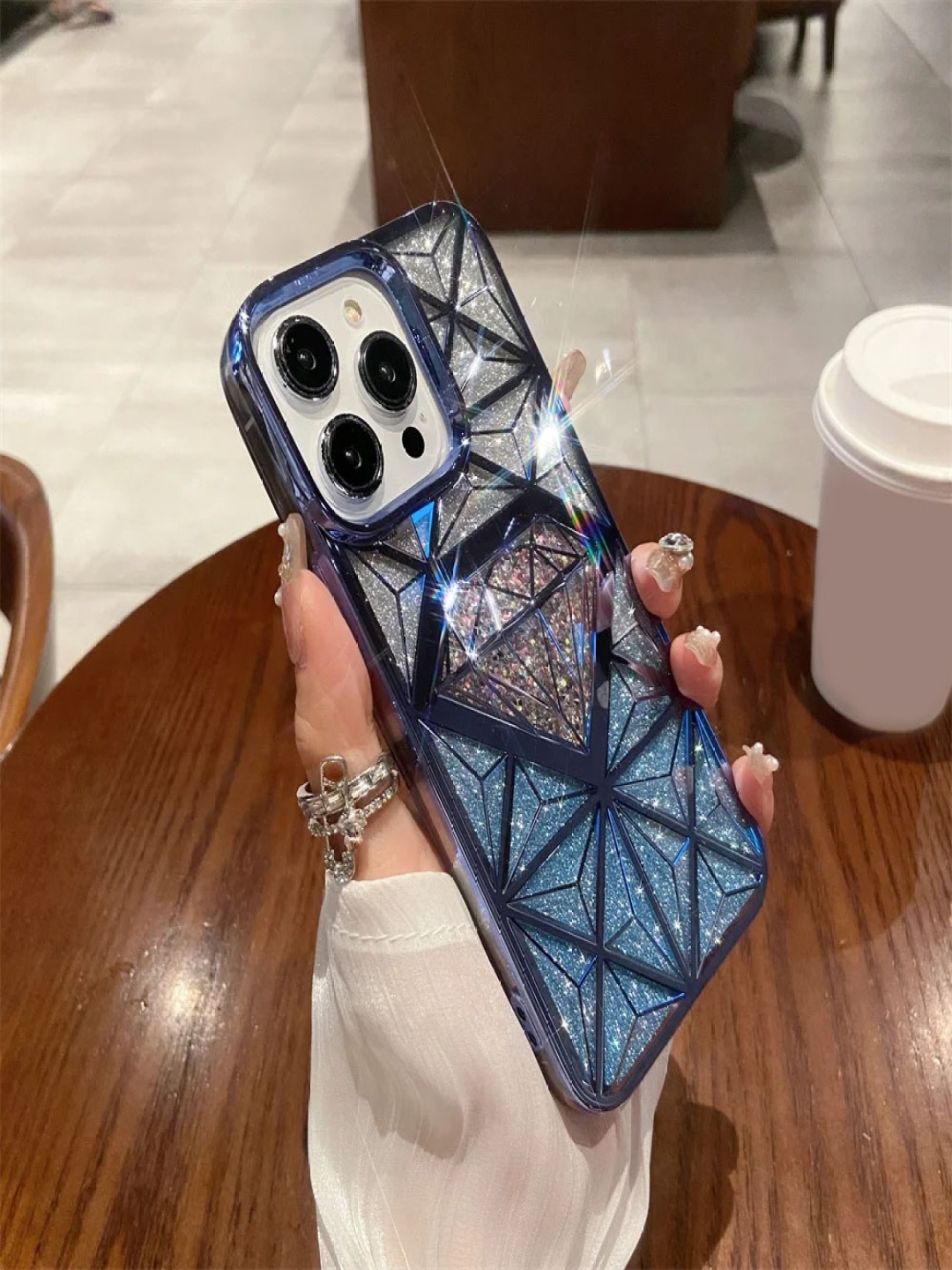 

Luxury Kase Geometric Printed iPhone 15 Pro Back Case Mobile Accessories, Blue