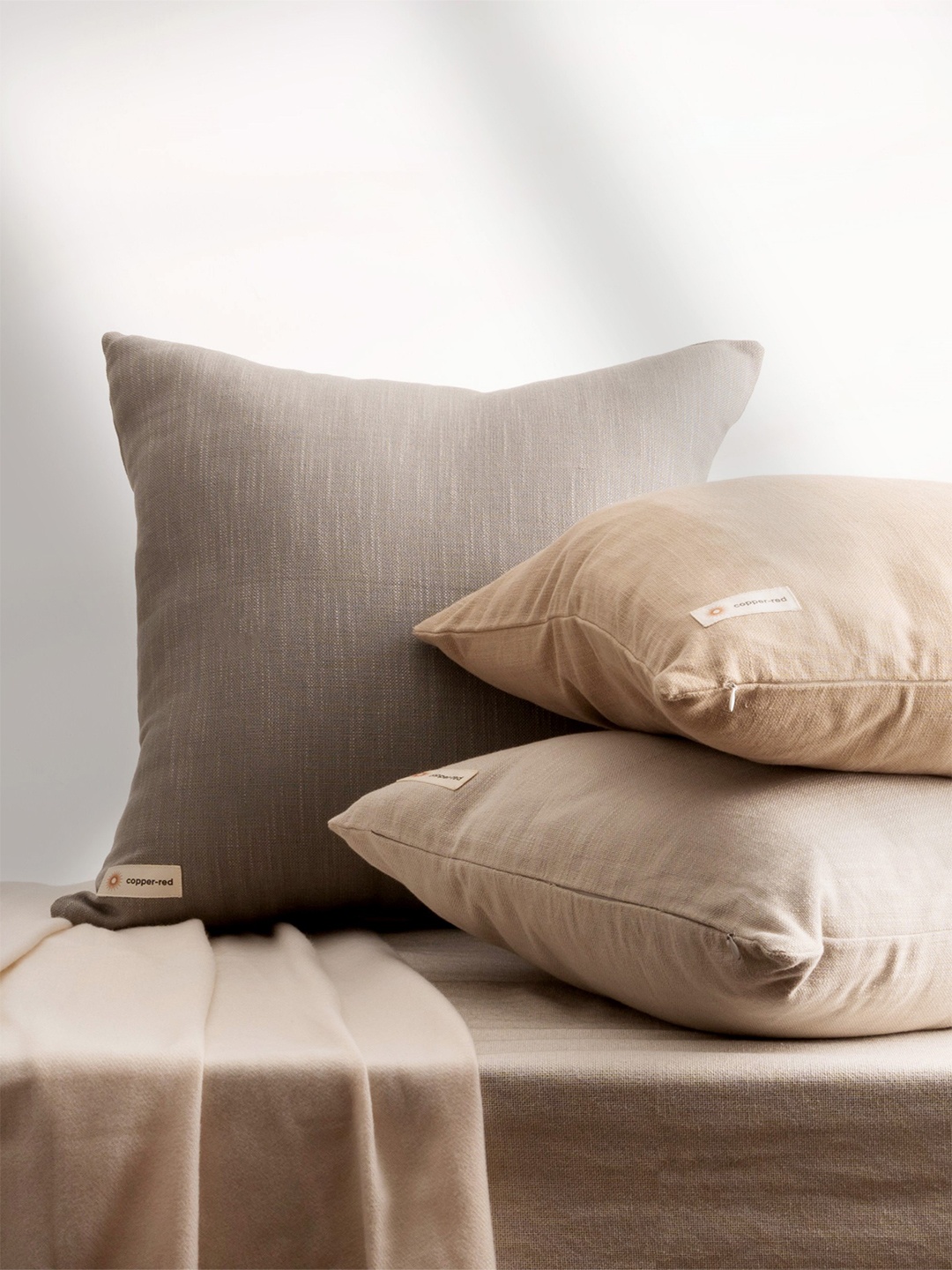 

Copper-Red Saadiyat Grey Cotton Square Cushion Cover