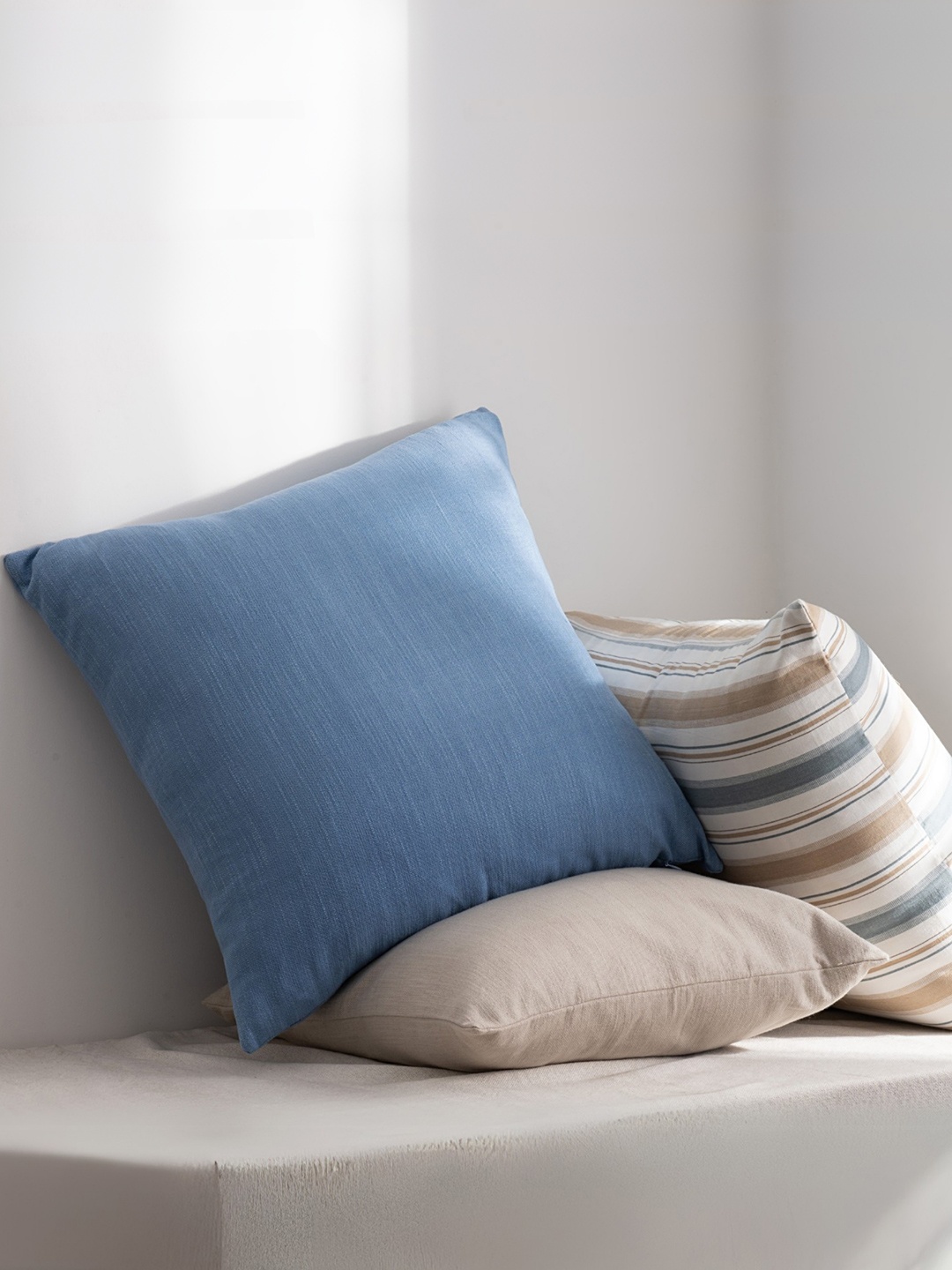 

Copper-Red Provence Blue Cotton Square Cushion Cover