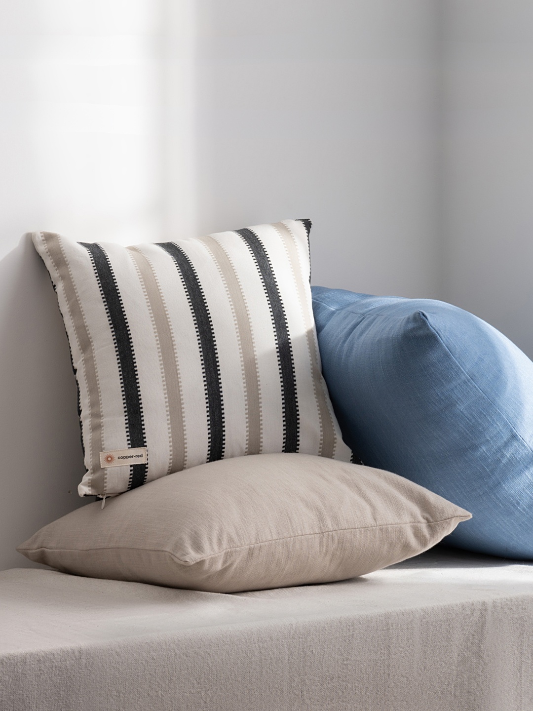 

Copper-Red Oslo Black & Beige Strips Cotton Square Cushion Cover