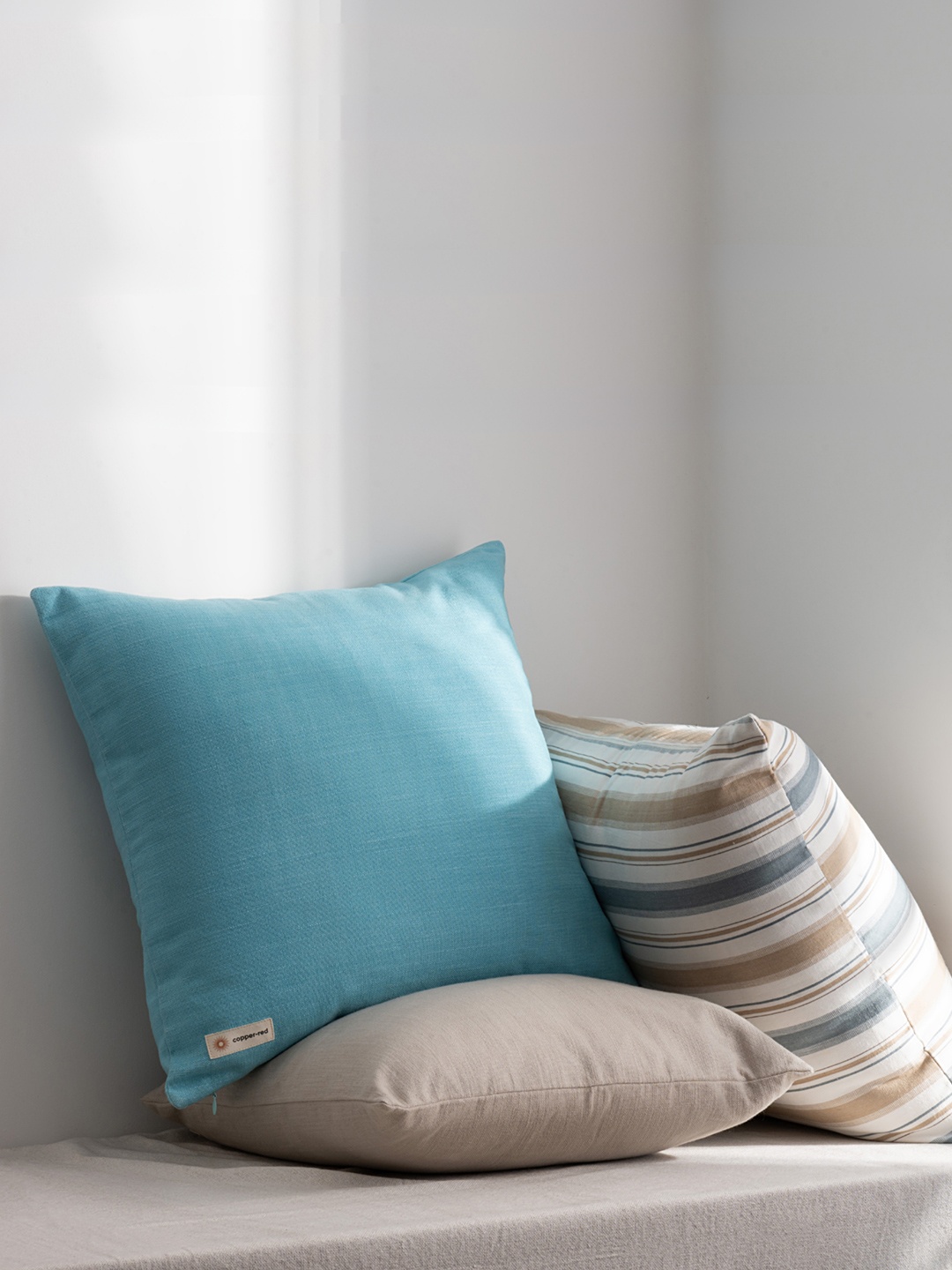 Copper-Red Corsica Light Blue Cotton Square Cushion Cover