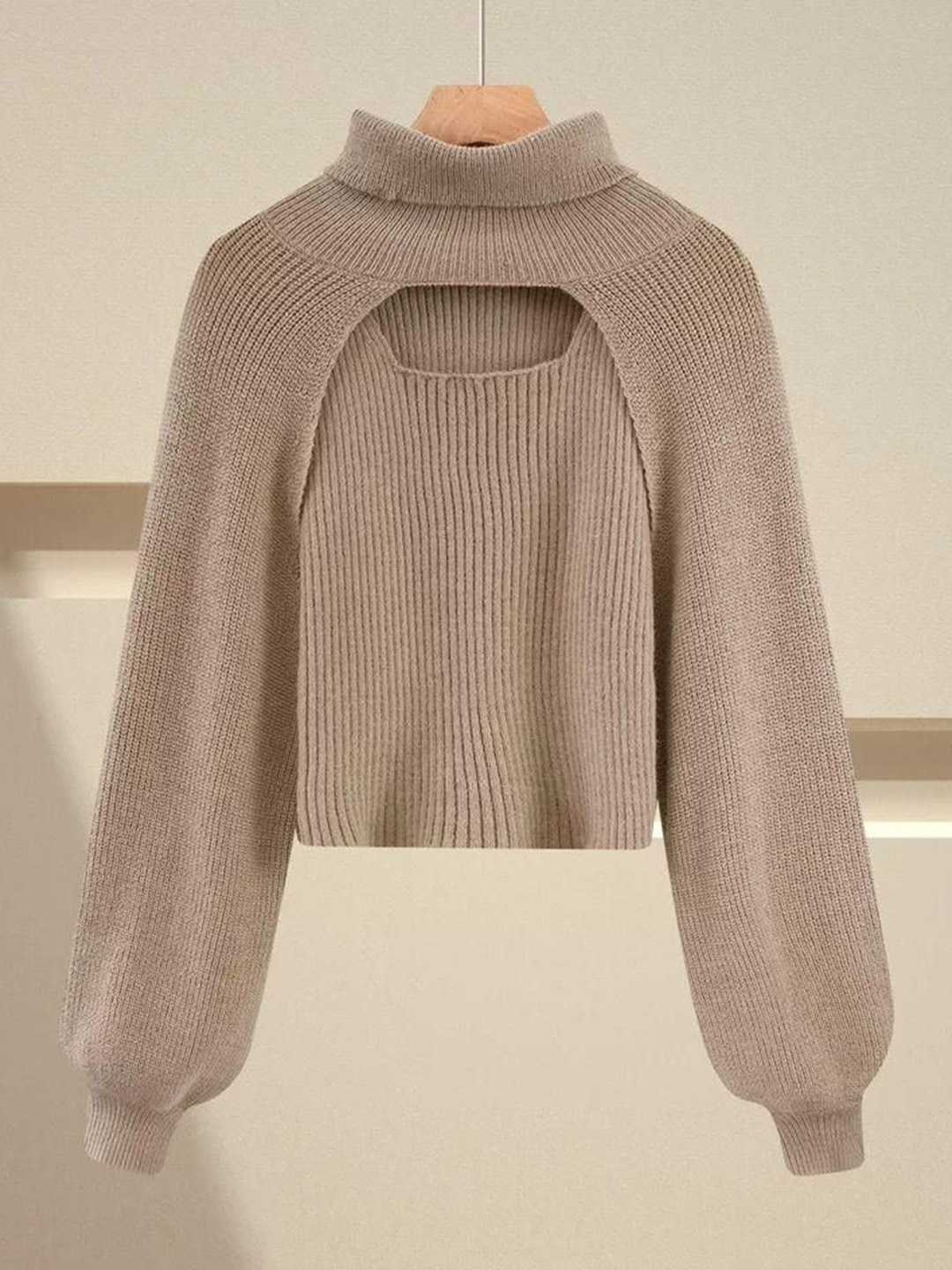 

Alamode By Akanksha Women Beige Marame Two Piece Sweater Set