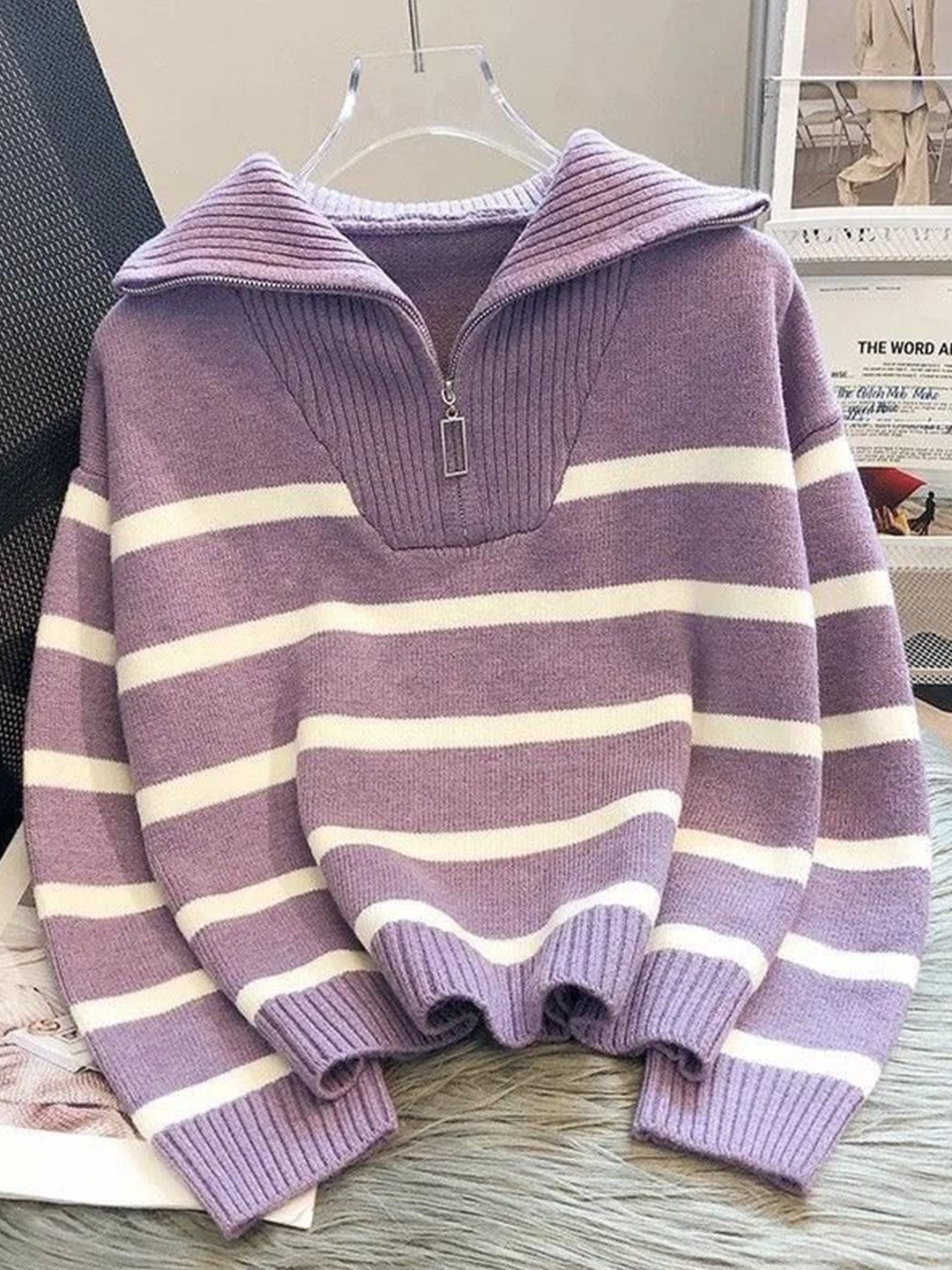 

Alamode By Akanksha Women Mastro Striped Statement Sweater, Purple