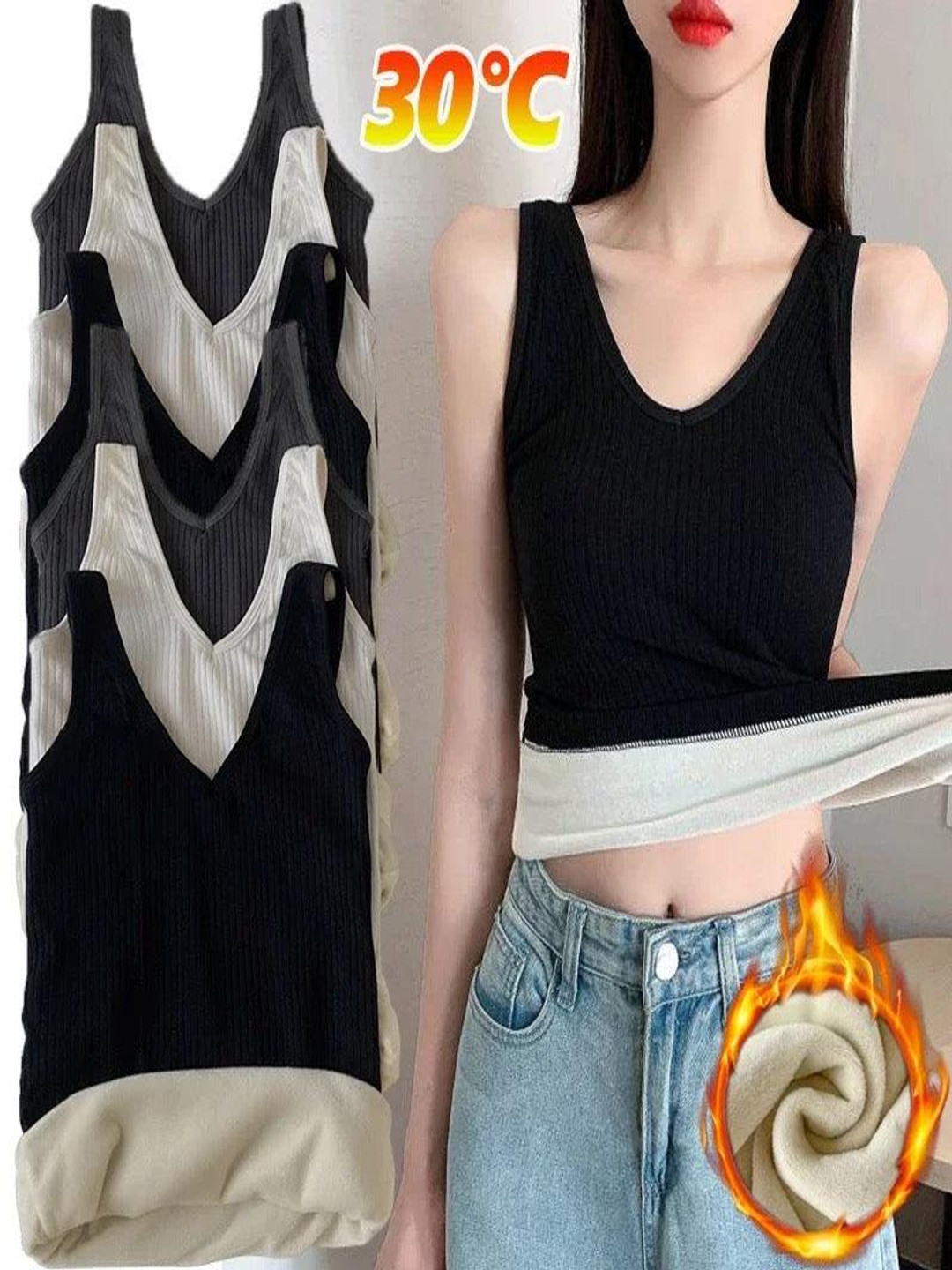 

Alamode By Akanksha Fia Warm Tank Tops With Fleece Lining, Black